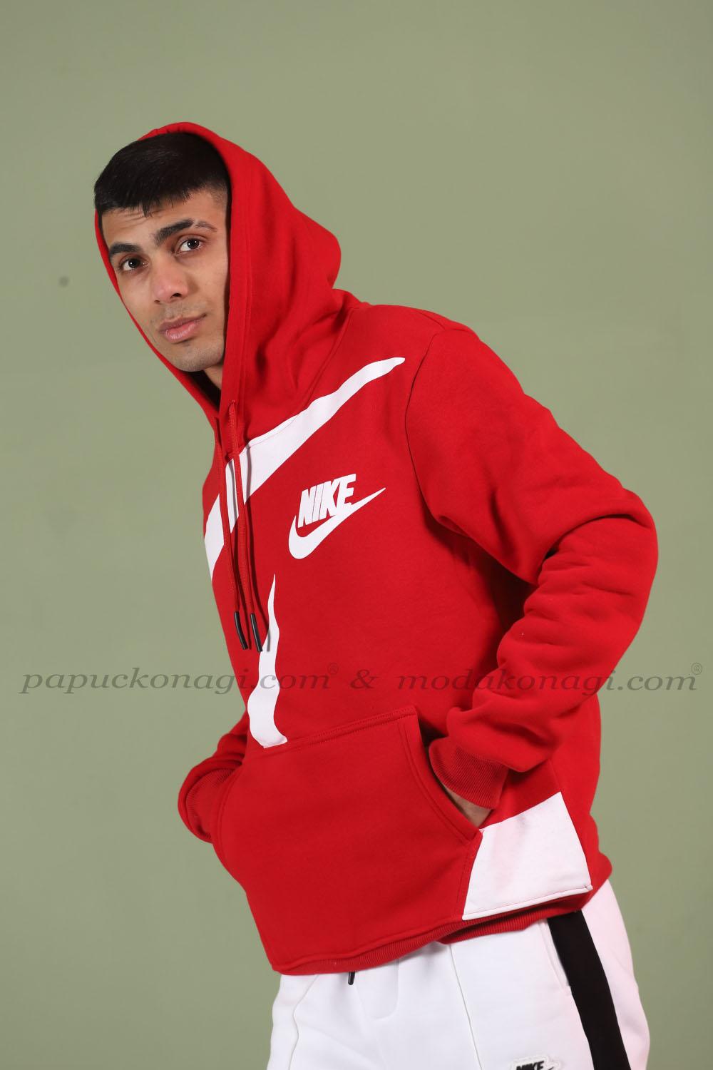Nike Kapşonlu Sweatshirt Büyük Logo 3 İplik  Kırmızı