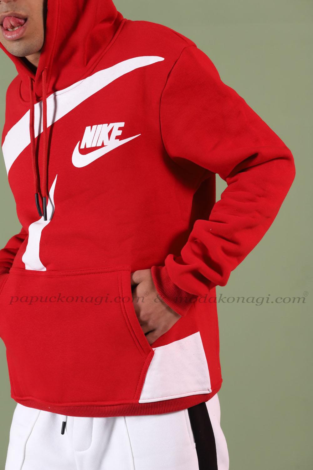 Nike Kapşonlu Sweatshirt Büyük Logo 3 İplik  Kırmızı