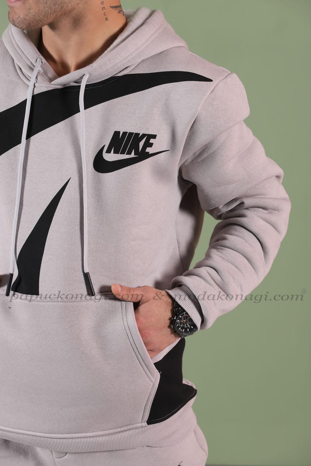 Nike Kapşonlu Sweatshirt Kol şerit 3 İplik  Gri
