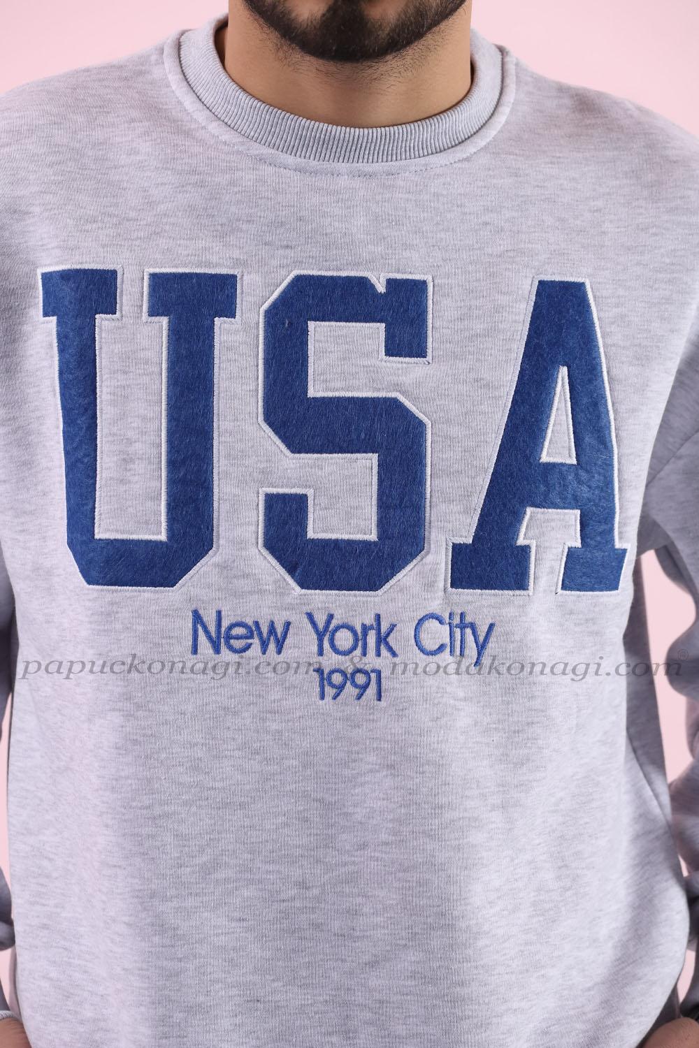 USA Sweatshirt 3 İplik  Gri