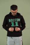 Boston Kapşonlu Sweatshirt 3 İplik  Siyah