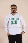Boston Kapşonlu Sweatshirt 3 İplik  Beyaz