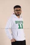 Boston Kapşonlu Sweatshirt 3 İplik  Beyaz