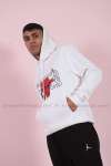 Chicago Kapşonlu Sweatshirt 3 İplik  Beyaz