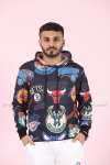 Dijital Kapşonlu Sweatshirt  3 İplik  Siyah