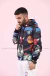 Dijital Kapşonlu Sweatshirt  3 İplik  Siyah