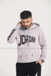 Jordan Kapşonlu Sweatshirt Kol Baskı 3 İplik  Gri