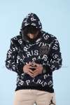 Paris Kapşonlu Sweatshirt Dijital 3 İplik  Siyah