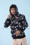 Paris Kapşonlu Sweatshirt Dijital 3 İplik  Siyah