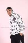 Paris Kapşonlu Sweatshirt Dijital 3 İplik  Beyaz