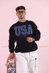 USA Sweatshirt 3 İplik  Siyah