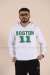 Boston Kapşonlu Sweatshirt 3 İplik  Beyaz