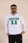 Boston Kapşonlu Sweatshirt 3 İplik  Beyaz