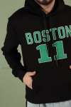 Boston Kapşonlu Sweatshirt 3 İplik  Siyah