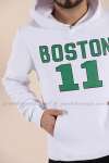 Boston Kapşonlu Sweatshirt 3 İplik  Beyaz