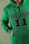 Boston Kapşonlu Sweatshirt 3 İplik  Yeşil